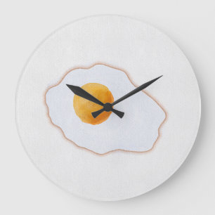 Aesthetic Watercolor Fried Egg Minimalist Art Prin Large Clock