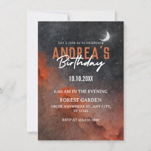 Aesthetic watercolor night sky art birthday invitation