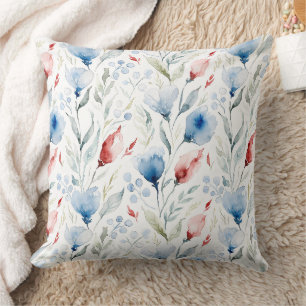 Aesthetic Watercolor Patriotic Wildflowers Cushion