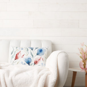 Aesthetic Watercolor Patriotic Wildflowers Lumbar Cushion