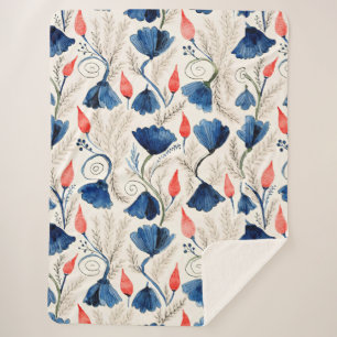 Aesthetic Watercolor Patriotic Wildflowers Sherpa Blanket