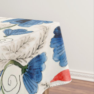 Aesthetic Watercolor Patriotic Wildflowers Tablecloth