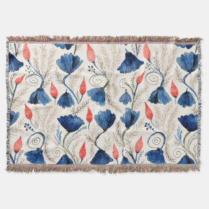 Aesthetic Watercolor Patriotic Wildflowers Throw Blanket