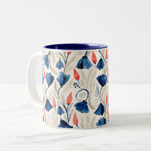 Aesthetic Watercolor Patriotic Wildflowers Two-Tone Coffee Mug