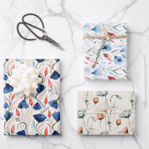 Aesthetic Watercolor Patriotic Wildflowers Wrapping Paper Sheet
