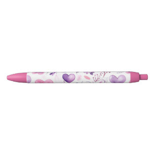 Aesthetic Watercolor Purple Pink Hearts Floral Pen
