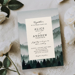 Aesthetic watercolor woods forest nature wedding invitation
