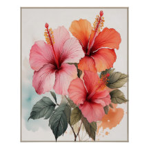 Aesthetic Watercolour Floral Hibiscus Wall Poster