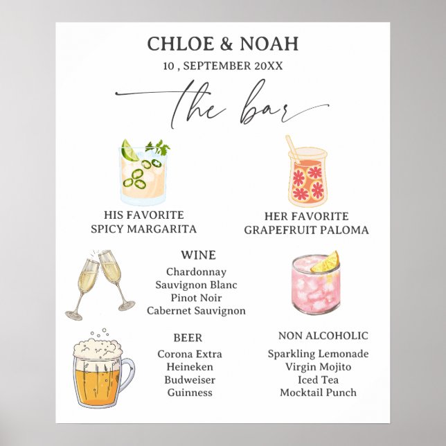 Aesthetic Wedding Bar Menu Poster (Front)