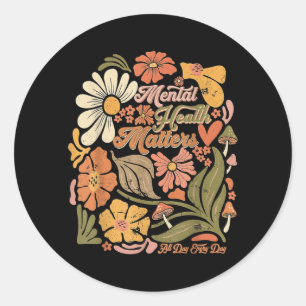 Aesthetic Wellness Gifts Boho Flower Mental Health Classic Round Sticker