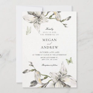 Aesthetic white grey flower bloom wedding invitation
