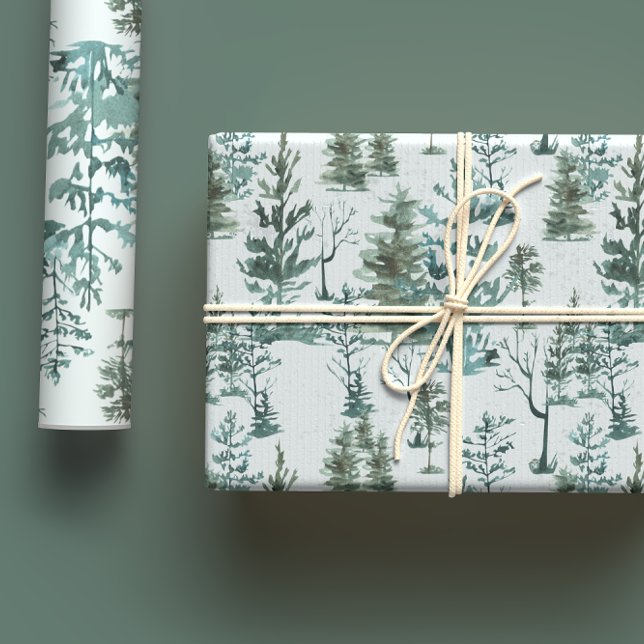 Aesthetic Winter Pine Trees Hunter & Pastel Green Wrapping Paper Sheet (Creator Uploaded)