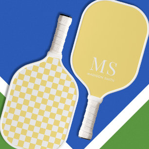 Aesthetic Yellow Chequered Monogram Pickleball Paddle