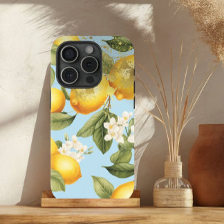 Aesthetic Yellow, Light Blue and Gold Lemon Fruit iPhone 15 Case