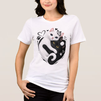 Aesthetic Yin Yang Cats Hugging Cute Pets Graphic Tri-Blend Shirt
