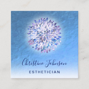 aesthetician blue dahlia decor square business card