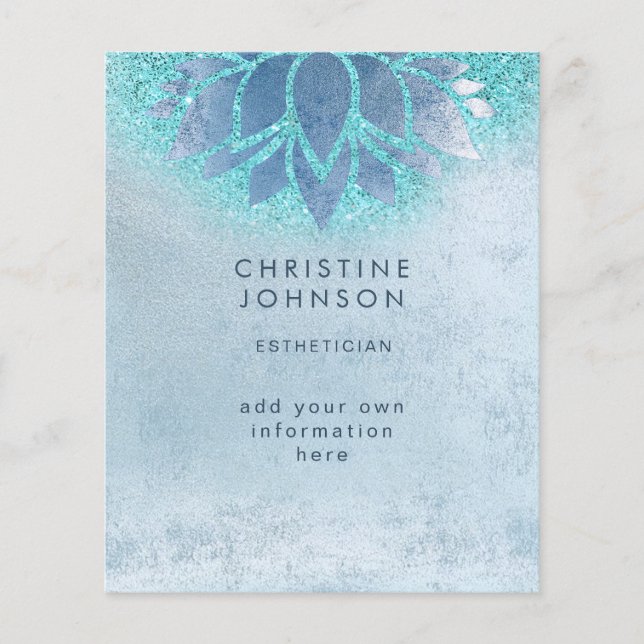 aesthetician blue teal faux glitter flyer (Front)