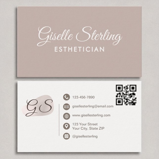 Aesthetician Blush Mauve Modern Elegant QR Code Business Card (Creator Uploaded)