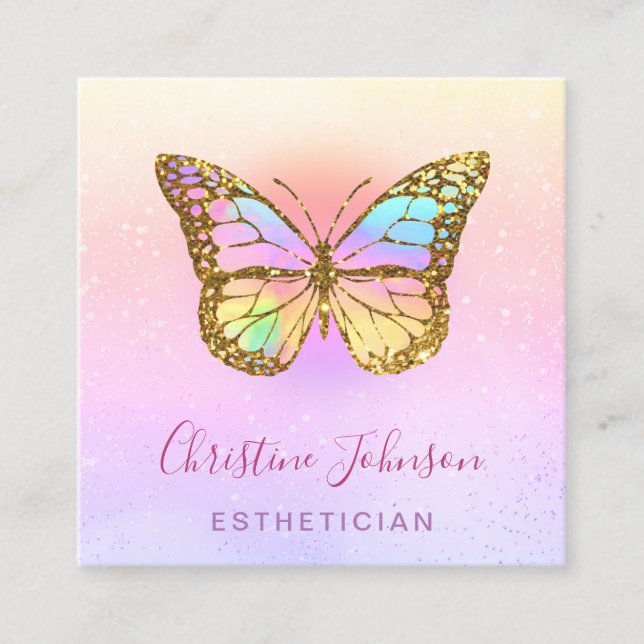 aesthetician butterfly logo square business card (Front)