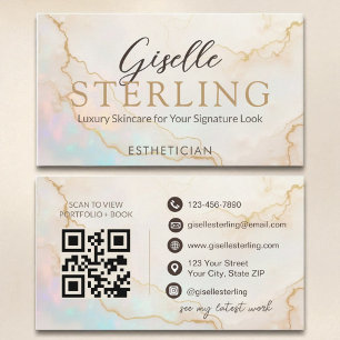 Aesthetician Elegant Pearl Opal Gold Script Business Card