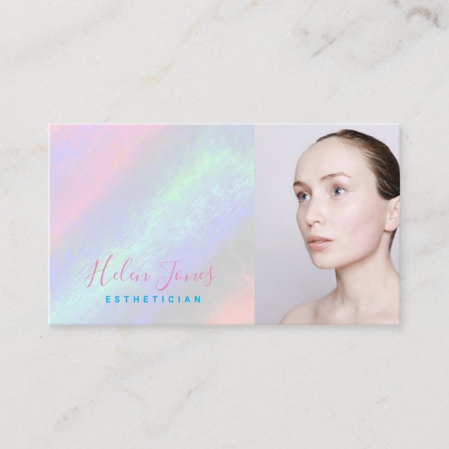 aesthetician faux iridescent pastel colours business card (Front)