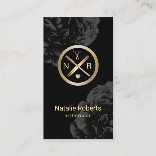 Aesthetician Makeup Artist Logo Modern Black Business Card (Front)
