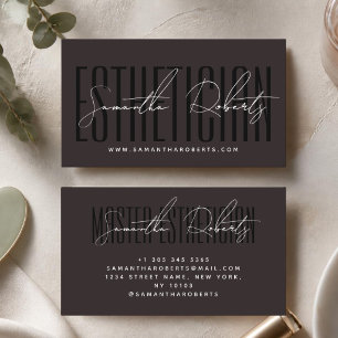 Aesthetician modern typography script brown business card