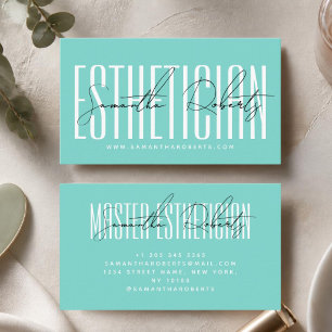 Aesthetician modern typography script teal business card
