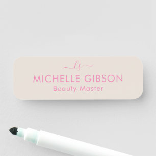 Aesthetician Monogram Beauty Professional Pink San Name Tag