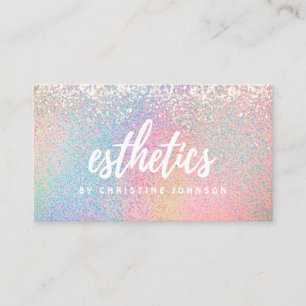 aesthetician pastel rainbow glitter effect business card