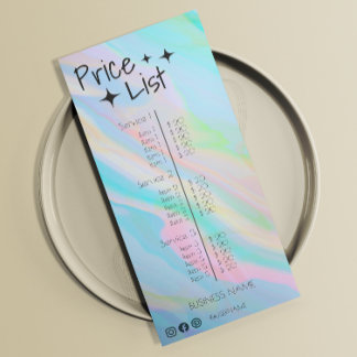 Aesthetician Price List Menu Rainbow Holographic