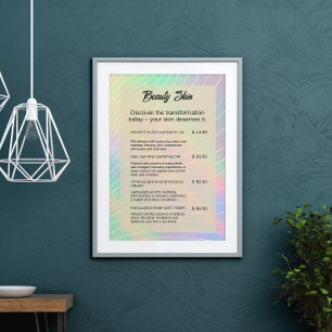 Aesthetician Price List Nail Tech Trendy Hologram Poster