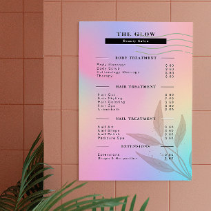 Aesthetician Price List Pink Holographic Iridescen Poster