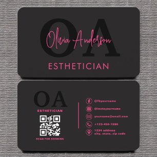 Aesthetician QR Code Hot Pink Black Social Media Business Card