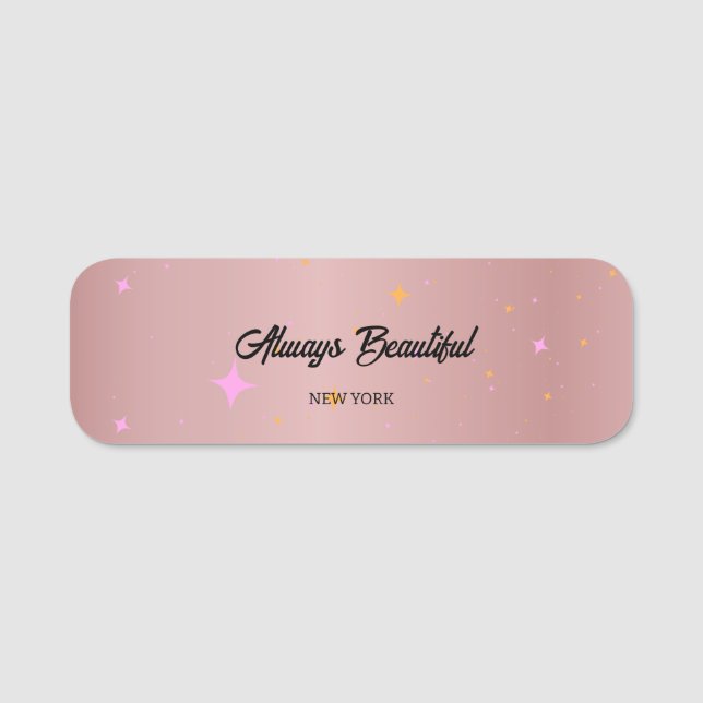 Aesthetician Rose Gold Script Calligraphy Name Tag (Front)