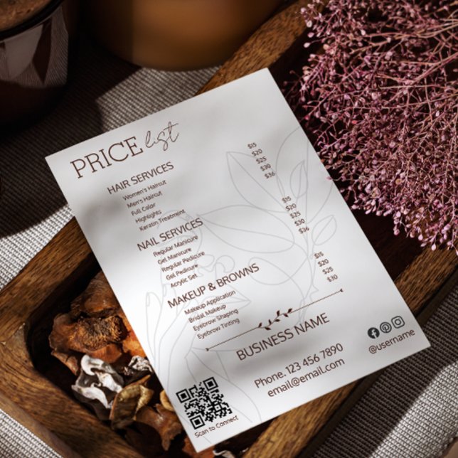 Aesthetician Service Price List Bohemian Scan Me Flyer (Minimalist Black And White Esthetician Price List Flyer)