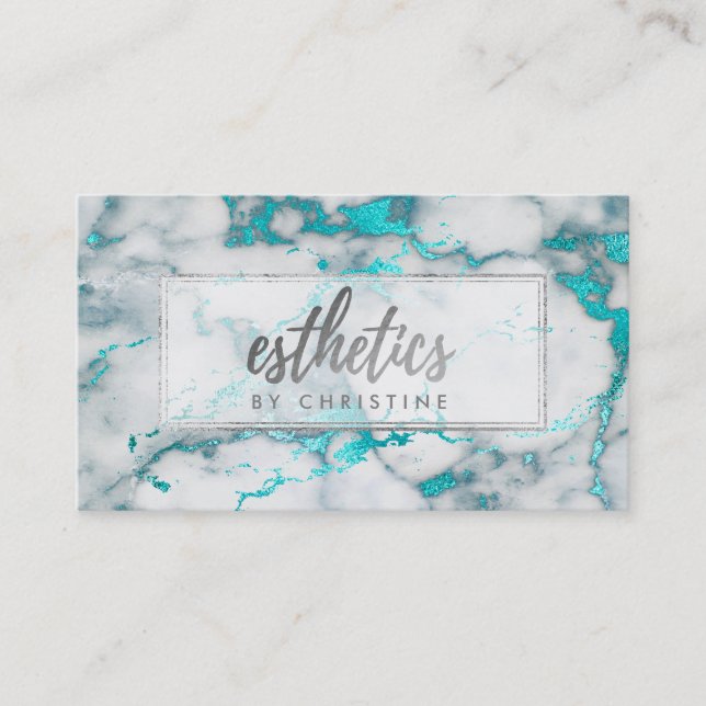 aesthetician teal marble appointment card (Front)