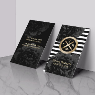Aesthetician Wax Stick & Twezzer Logo Black Floral Business Card