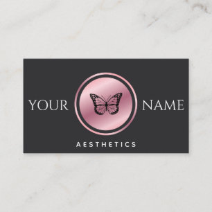 Aesthetics Add Your Name Rose Gold Butterfly Black Business Card