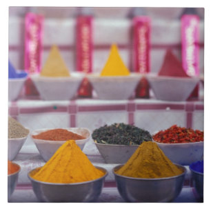 AF, Egypt, Aswan, Colourful spices in market. Ceramic Tile