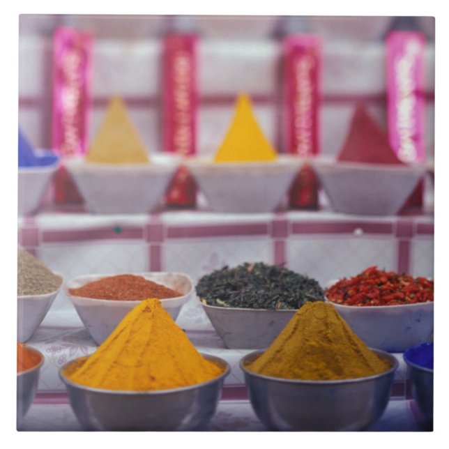 AF, Egypt, Aswan, Colourful spices in market. Ceramic Tile (Front)