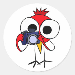 AF- Red Cardinal Bird with Camera Cartoon Classic Round Sticker