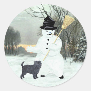 Affenpinscher and Snowman Classic Round Sticker