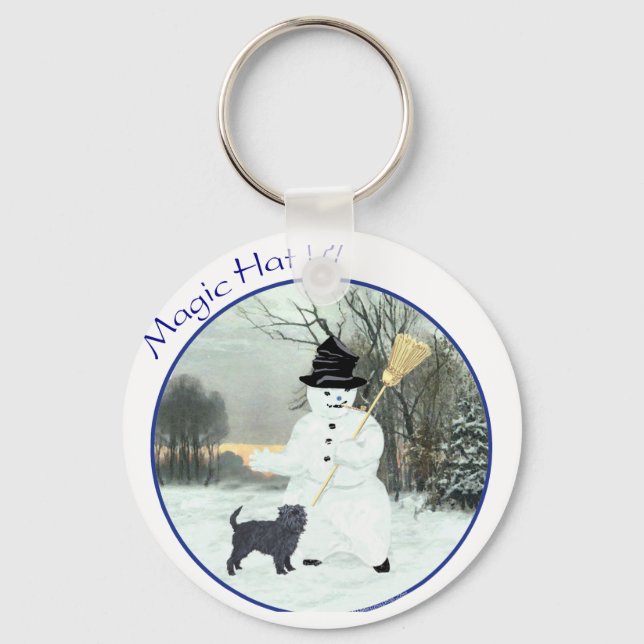 Affenpinscher and Snowman Key Ring (Front)