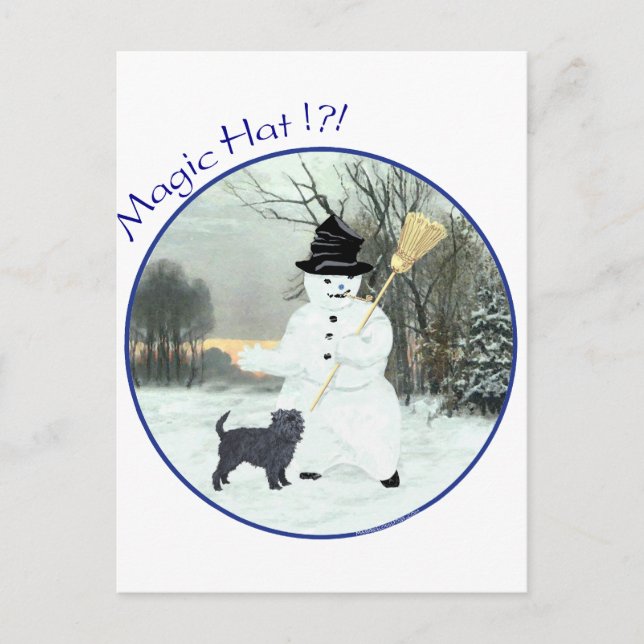 Affenpinscher and Snowman Postcard (Front)