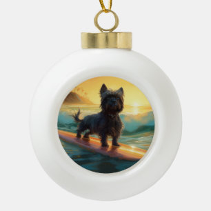 Affenpinscher Beach Surfing Painting Ceramic Ball Christmas Ornament