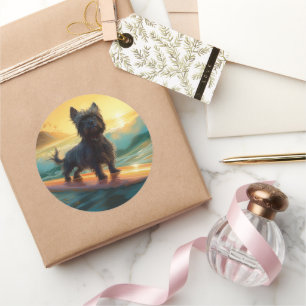 Affenpinscher Beach Surfing Painting Classic Round Sticker