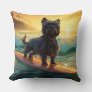 Affenpinscher Beach Surfing Painting Cushion