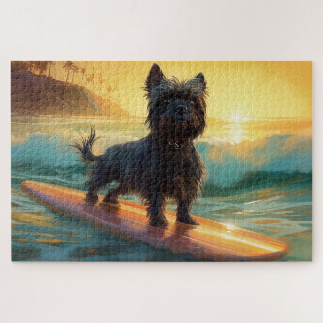 Affenpinscher Beach Surfing Painting Jigsaw Puzzle (Horizontal)