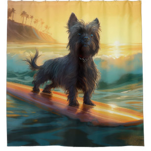 Affenpinscher Beach Surfing Painting Shower Curtain